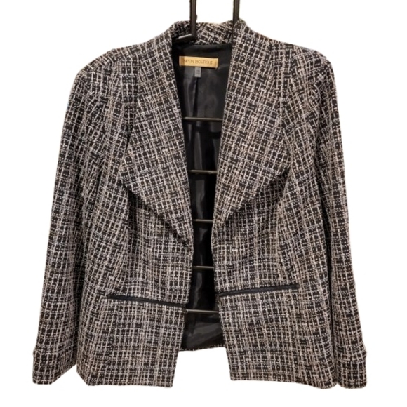 Nipon Boutique Tweed Open Front Modern Jacket Black Cream 18W - Picture 4 of 15